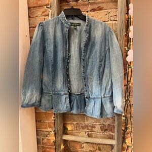 VINTAGE Ralph Lauren Light Blue Denim Jacket with Ruffle Detail